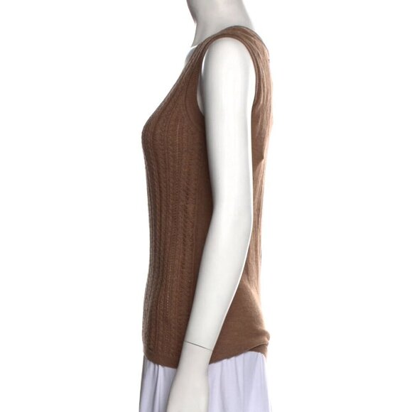 New Carolina Herrera 100% Virgin Wool Scoopneck Brown Vest Sweater NWT Medium - Picture 3 of 4